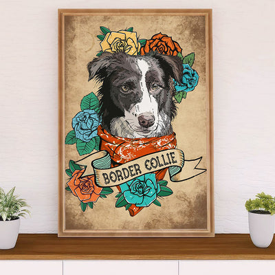 Cute Border Collie Dog Canvas Wall Art Prints | Collie Flower |  Gift for Merle Collie Lover