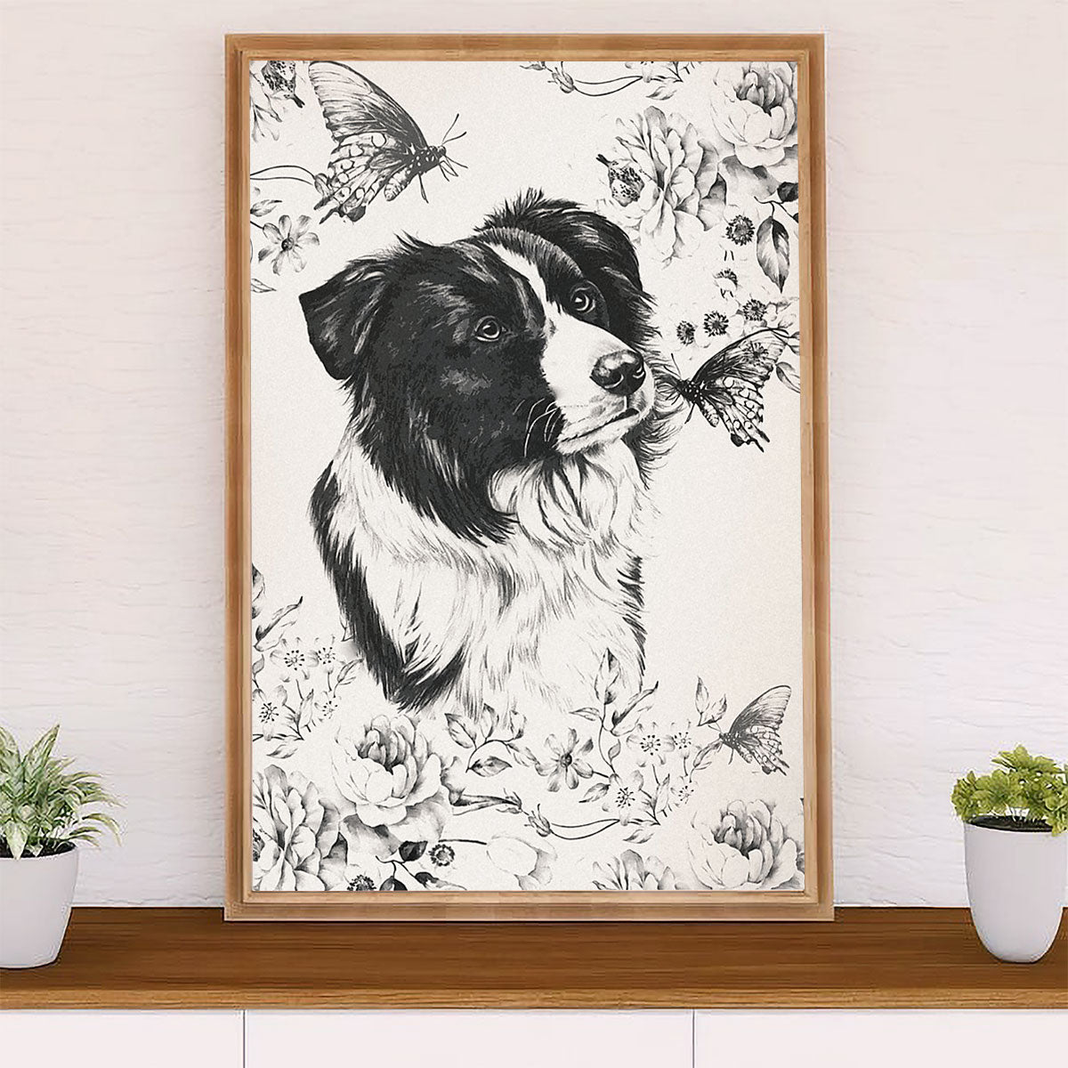 Cute Border Collie Dog Canvas Wall Art Prints | Pencil Collie Painting |  Gift for Merle Collie Lover