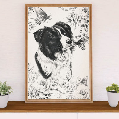 Cute Border Collie Dog Canvas Wall Art Prints | Pencil Collie Painting |  Gift for Merle Collie Lover