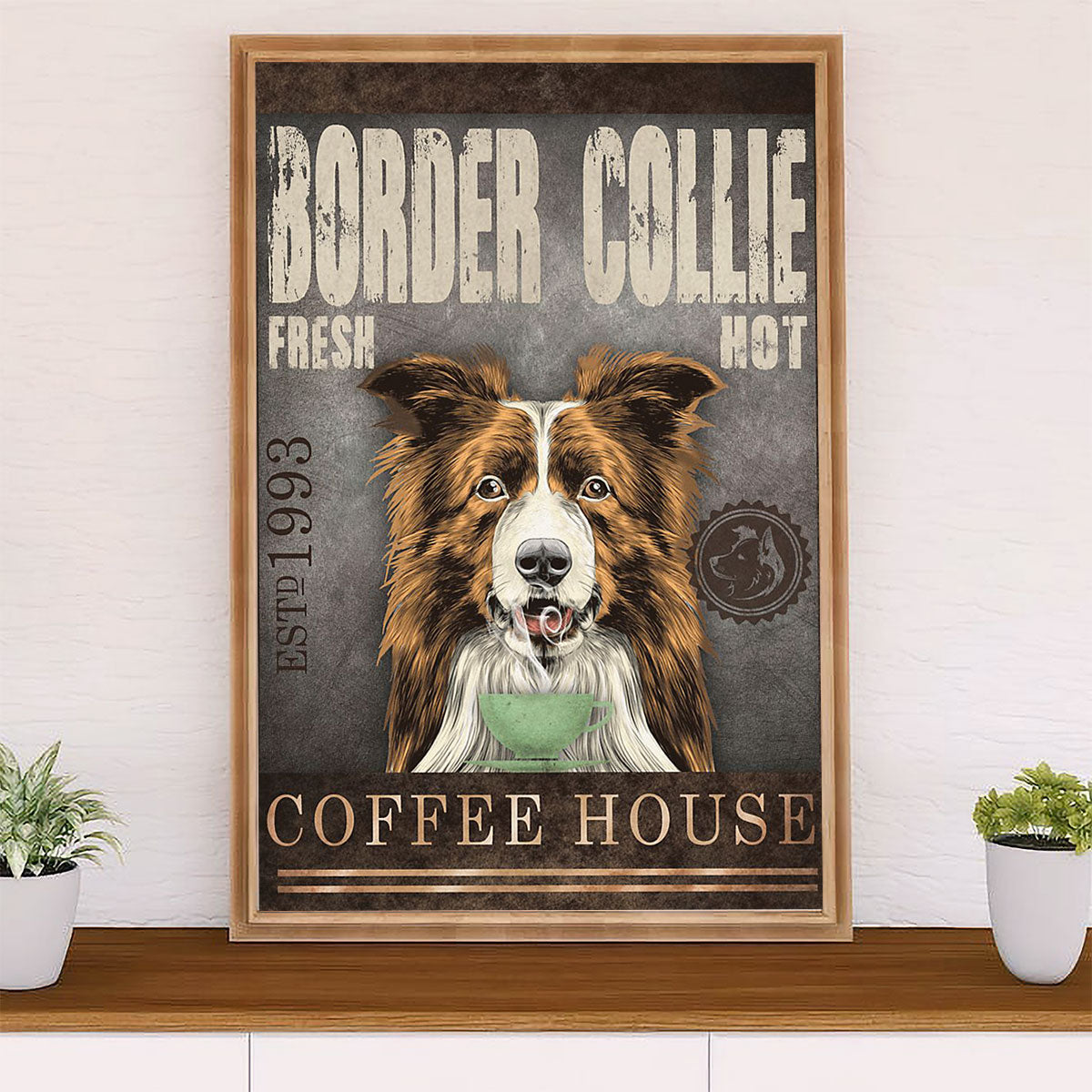 Cute Border Collie Dog Poster Prints | Collie Coffee House | Wall Art Gift for Puppies Merle Collie Lover