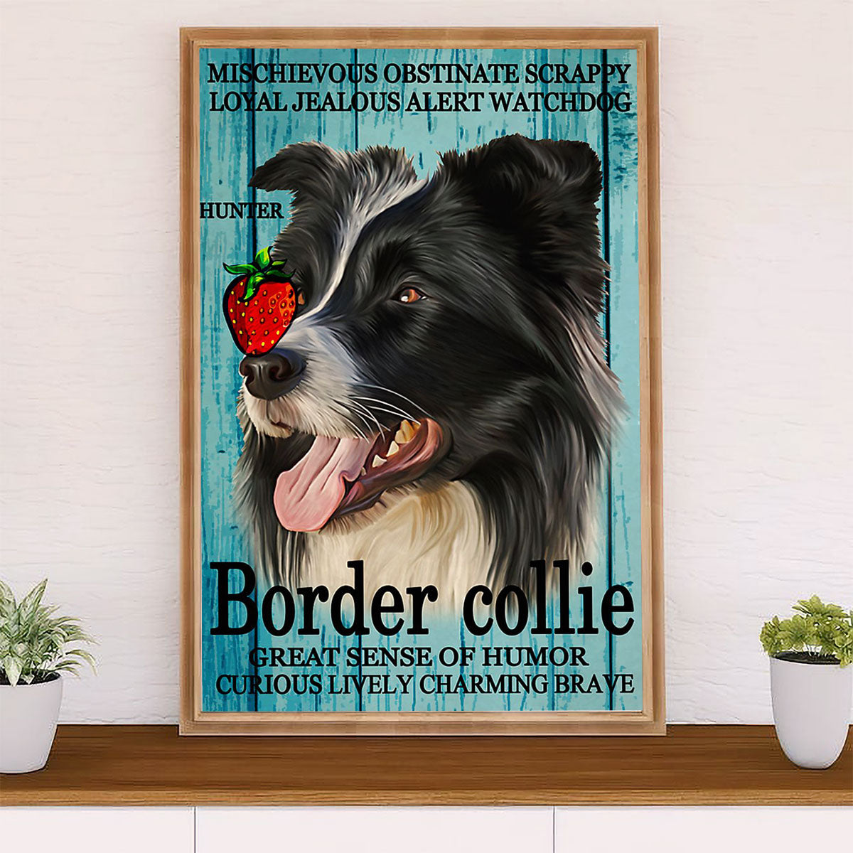 Cute Border Collie Dog Poster Prints | Mischievous Collie | Wall Art Gift for Puppies Merle Collie Lover
