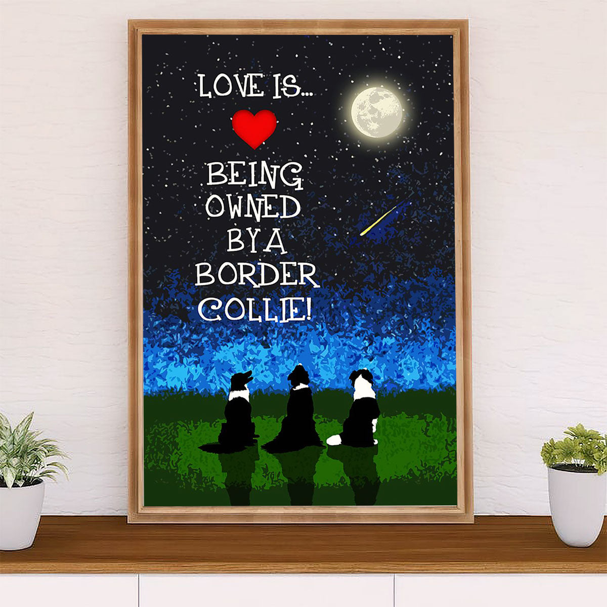 Cute Border Collie Dog Poster Prints | Love Is | Wall Art Gift for Puppies Merle Collie Lover
