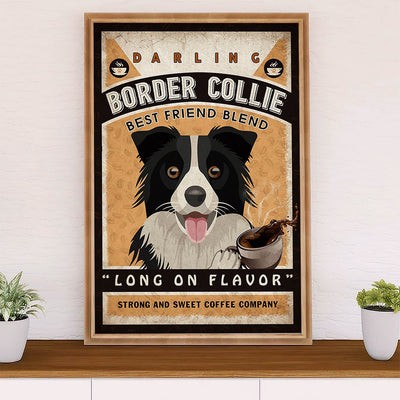 Cute Border Collie Dog Poster Prints | Sweet Coffee Company | Wall Art Gift for Puppies Merle Collie Lover