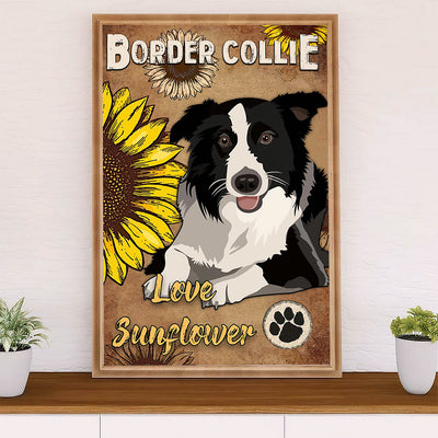 Cute Border Collie Dog Poster Prints | Love Sunflower | Wall Art Gift for Puppies Merle Collie Lover