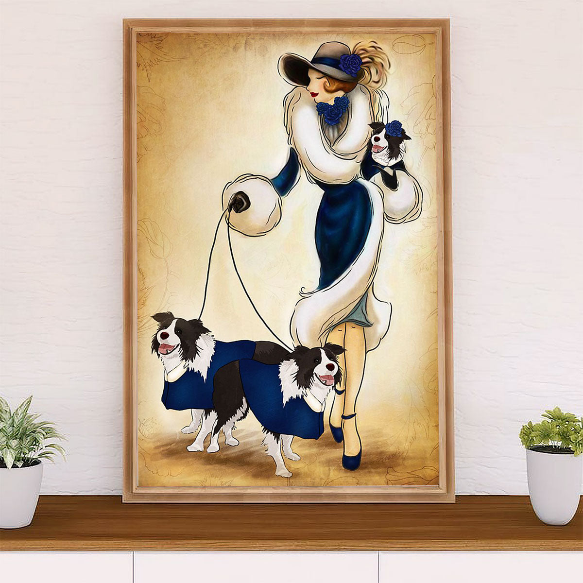 Cute Border Collie Dog Canvas Wall Art Prints | Lady & Collies |  Gift for Merle Collie Lover