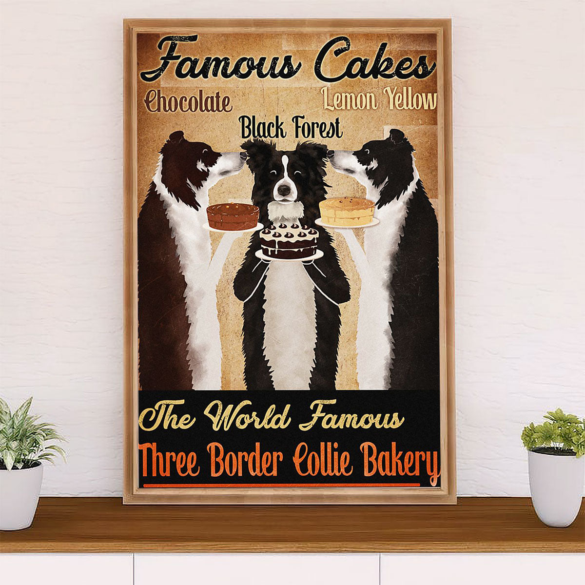 Cute Border Collie Dog Canvas Wall Art Prints | Famous Cakes |  Gift for Merle Collie Lover