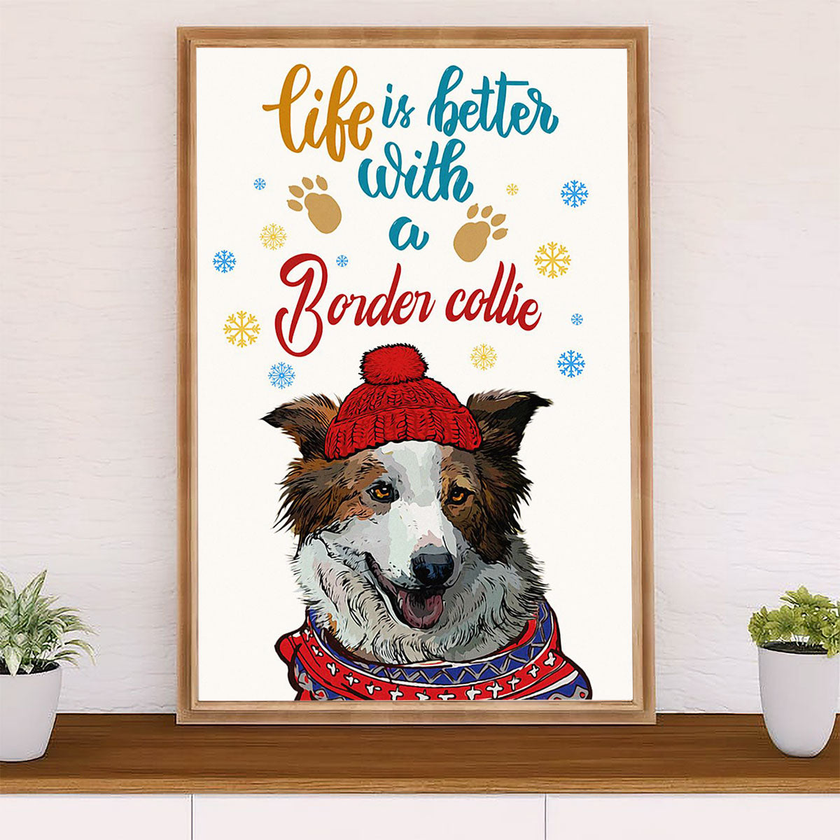 Cute Border Collie Dog Canvas Wall Art Prints | Life Is Better With |  Gift for Merle Collie Lover