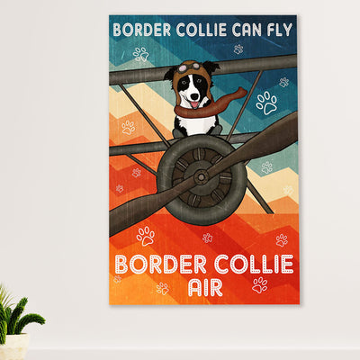 Cute Border Collie Dog Canvas Wall Art Prints | Collie Can Fly |  Gift for Merle Collie Lover