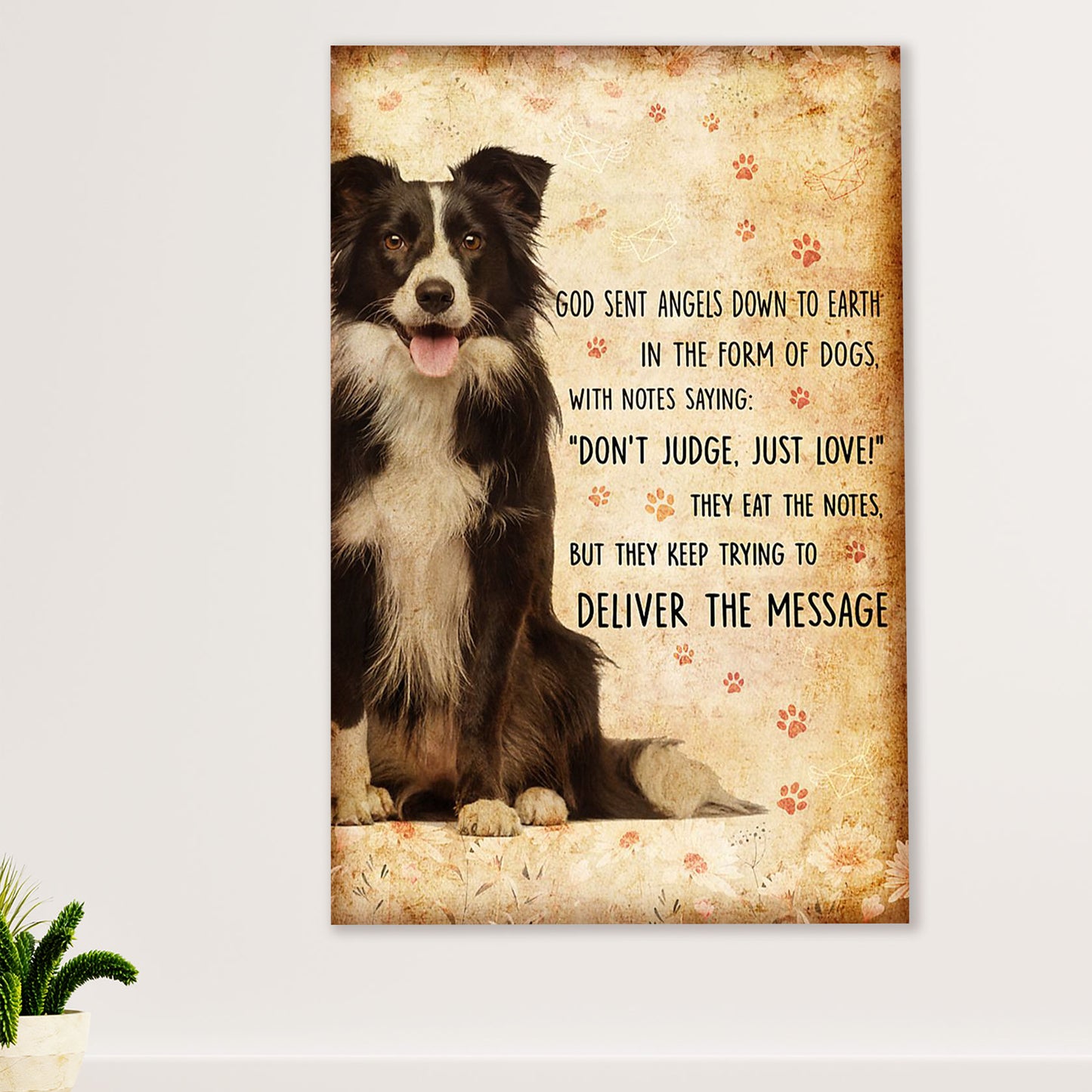 Cute Border Collie Dog Poster Prints | God Sent Angels | Wall Art Gift for Puppies Merle Collie Lover