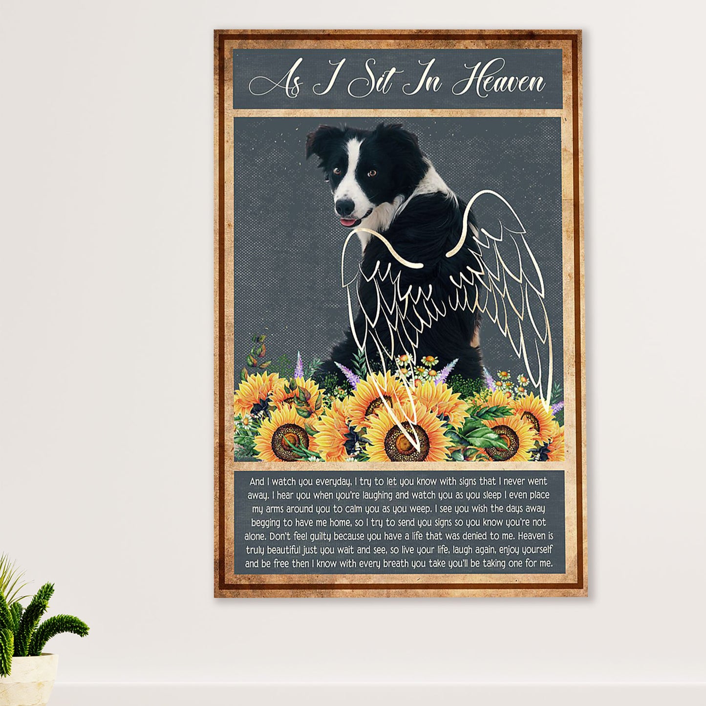 Cute Border Collie Dog Canvas Wall Art Prints | Dog Memorial Angels |  Gift for Merle Collie Lover