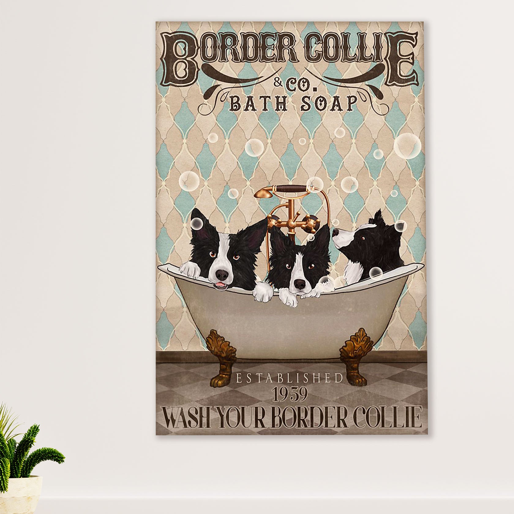 Cute Border Collie Dog Poster Prints | Collie Bath Soap | Wall Art Gift for Puppies Merle Collie Lover