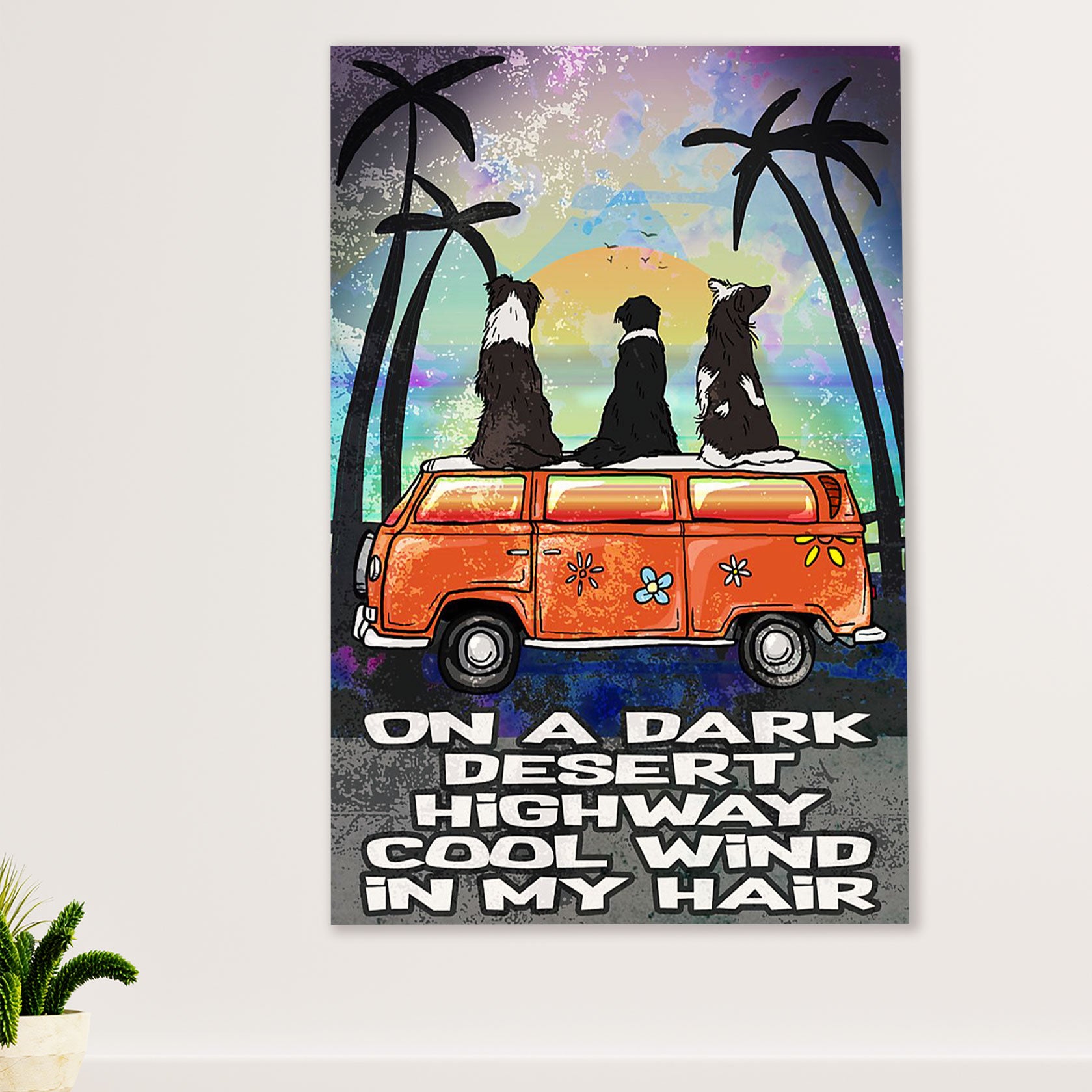 Cute Border Collie Dog Poster Prints | On A Dark Desert | Wall Art Gift for Puppies Merle Collie Lover