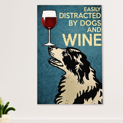 Cute Border Collie Dog Canvas Wall Art Prints | Distracted by Dogs & Wine |  Gift for Merle Collie Lover