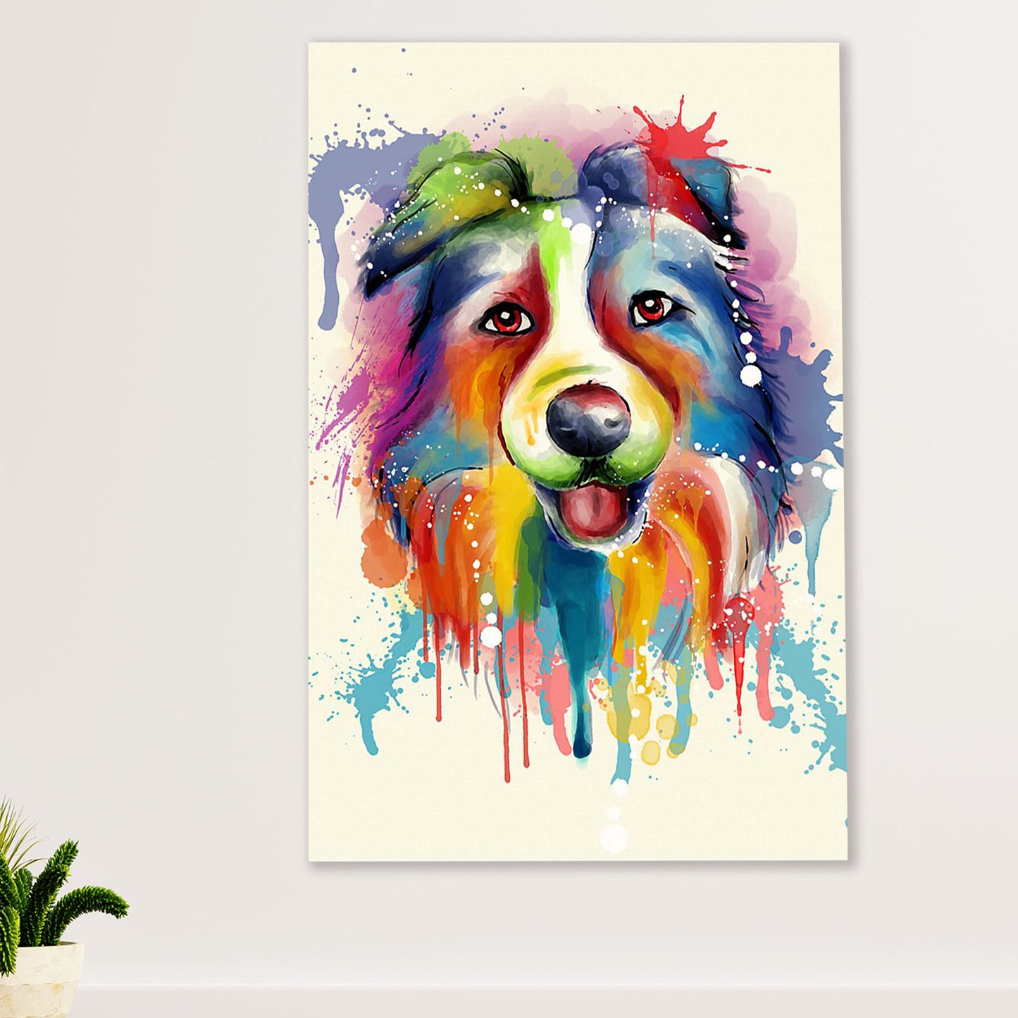 Cute Border Collie Dog Canvas Wall Art Prints | Watercolor Painting |  Gift for Merle Collie Lover