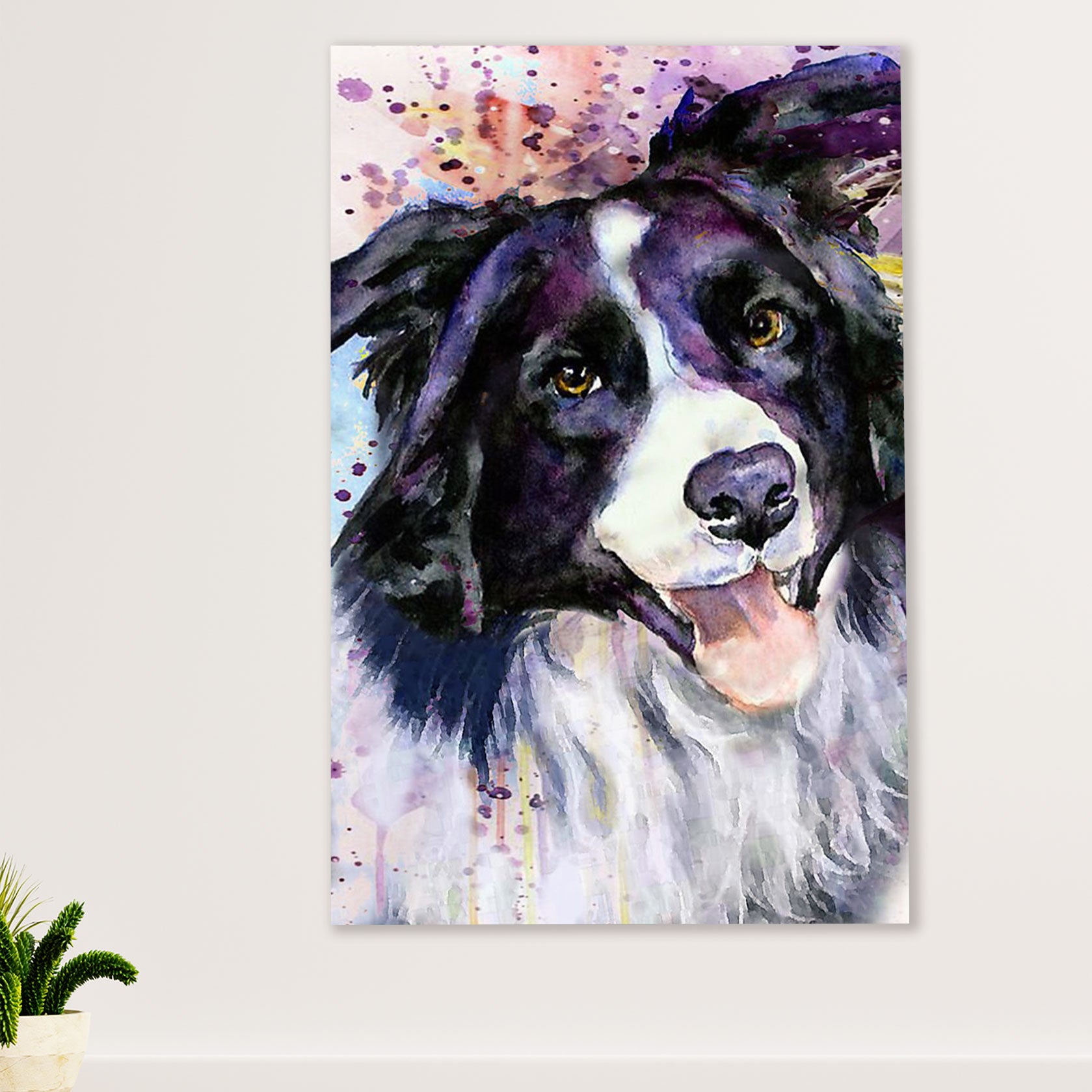 Cute Border Collie Dog Canvas Wall Art Prints | Watercolor Painting |  Gift for Merle Collie Lover