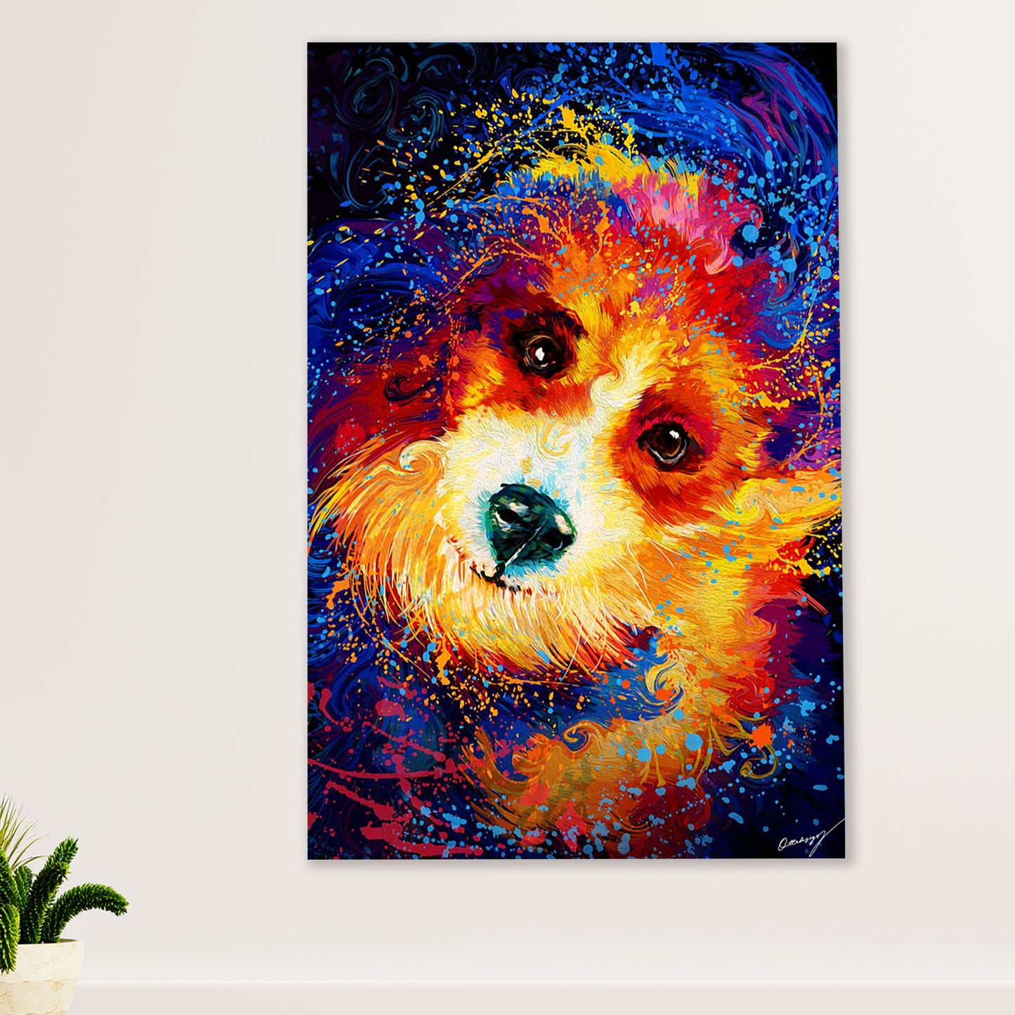 Cute Border Collie Dog Canvas Wall Art Prints | Watercolor Painting |  Gift for Merle Collie Lover