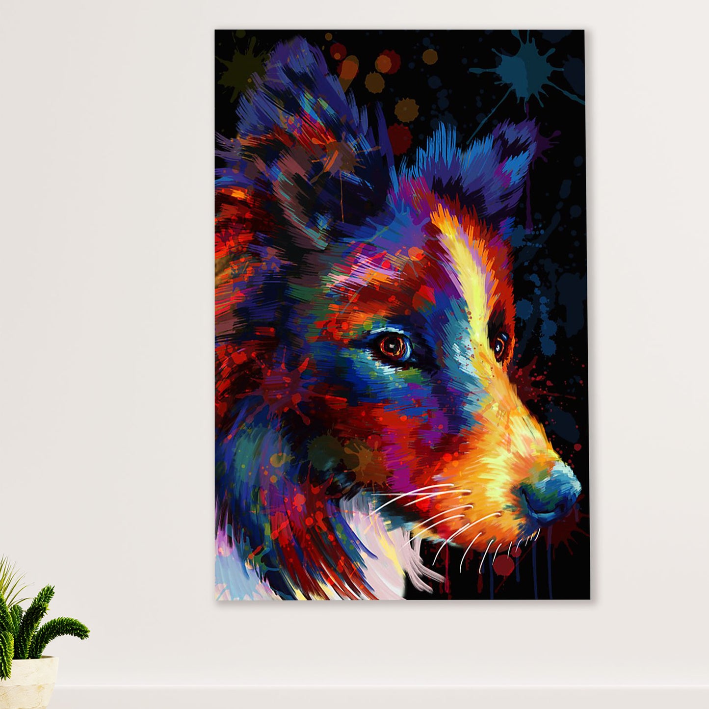 Cute Border Collie Dog Canvas Wall Art Prints | Watercolor Painting |  Gift for Merle Collie Lover