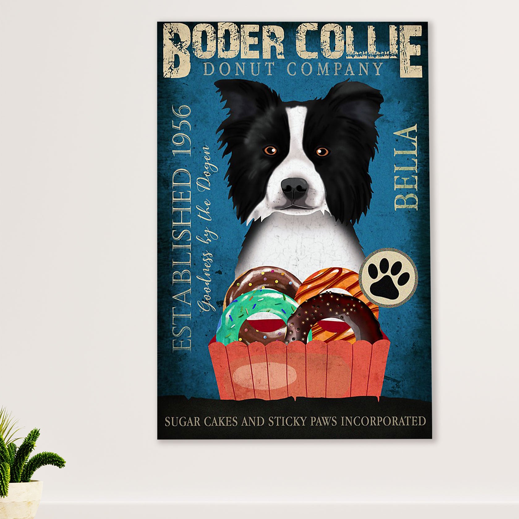 Cute Border Collie Dog Canvas Wall Art Prints | Vintage Donut Company |  Gift for Merle Collie Lover