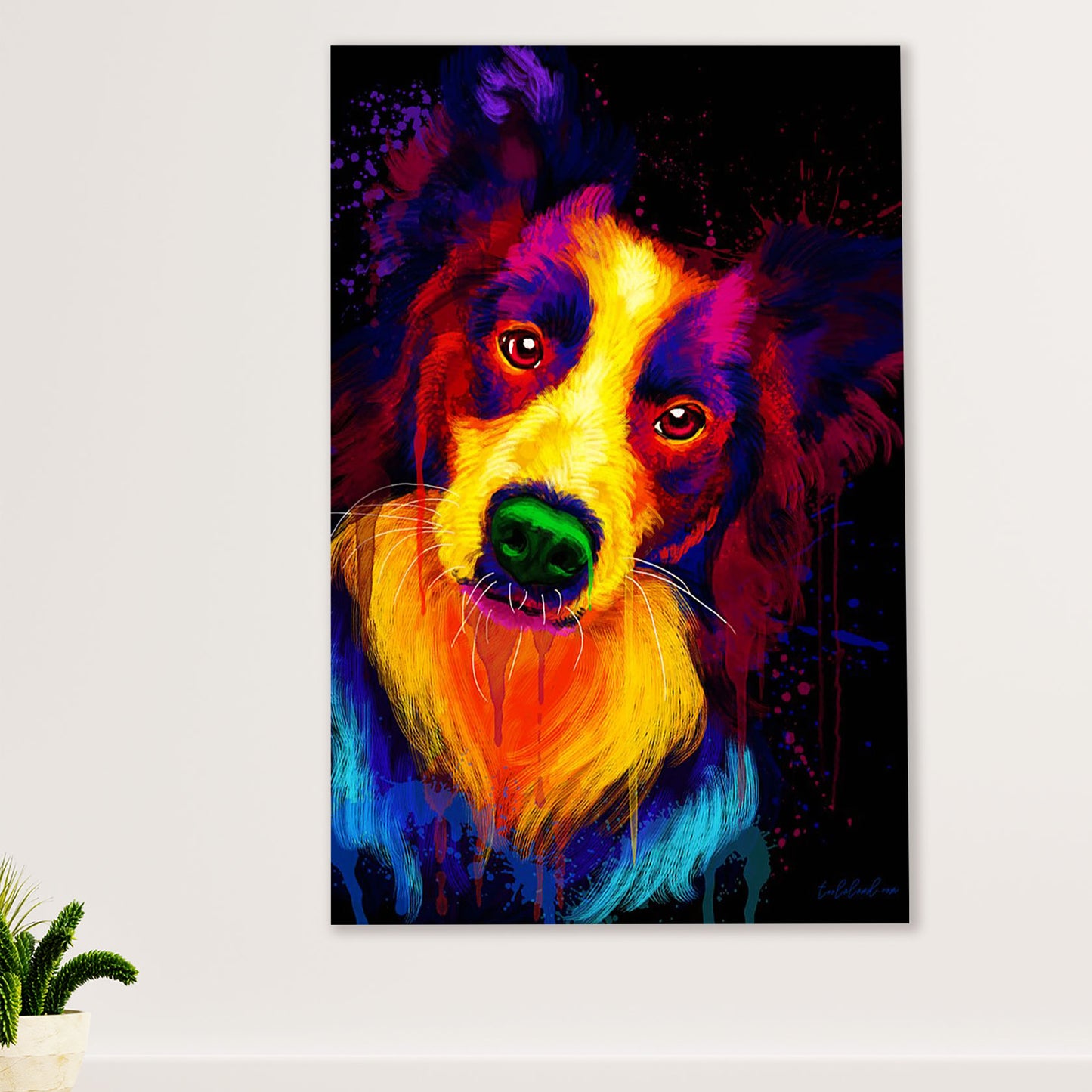 Cute Border Collie Dog Poster Prints | Dog Watercolor Painting | Wall Art Gift for Puppies Merle Collie Lover