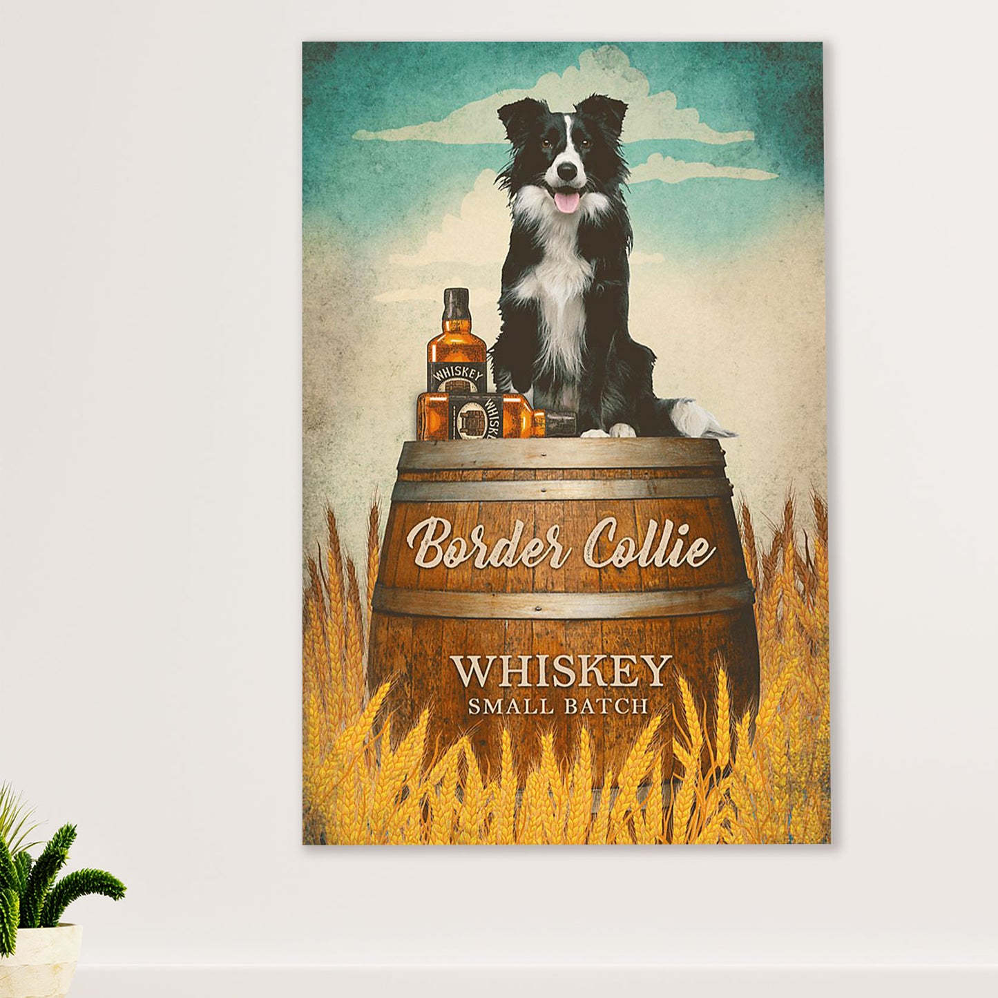 Cute Border Collie Dog Canvas Wall Art Prints | Whiskey Collie |  Gift for Merle Collie Lover