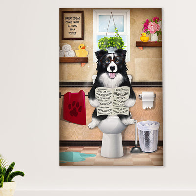 Cute Border Collie Dog Canvas Wall Art Prints | Funny Dog in Toilet |  Gift for Merle Collie Lover