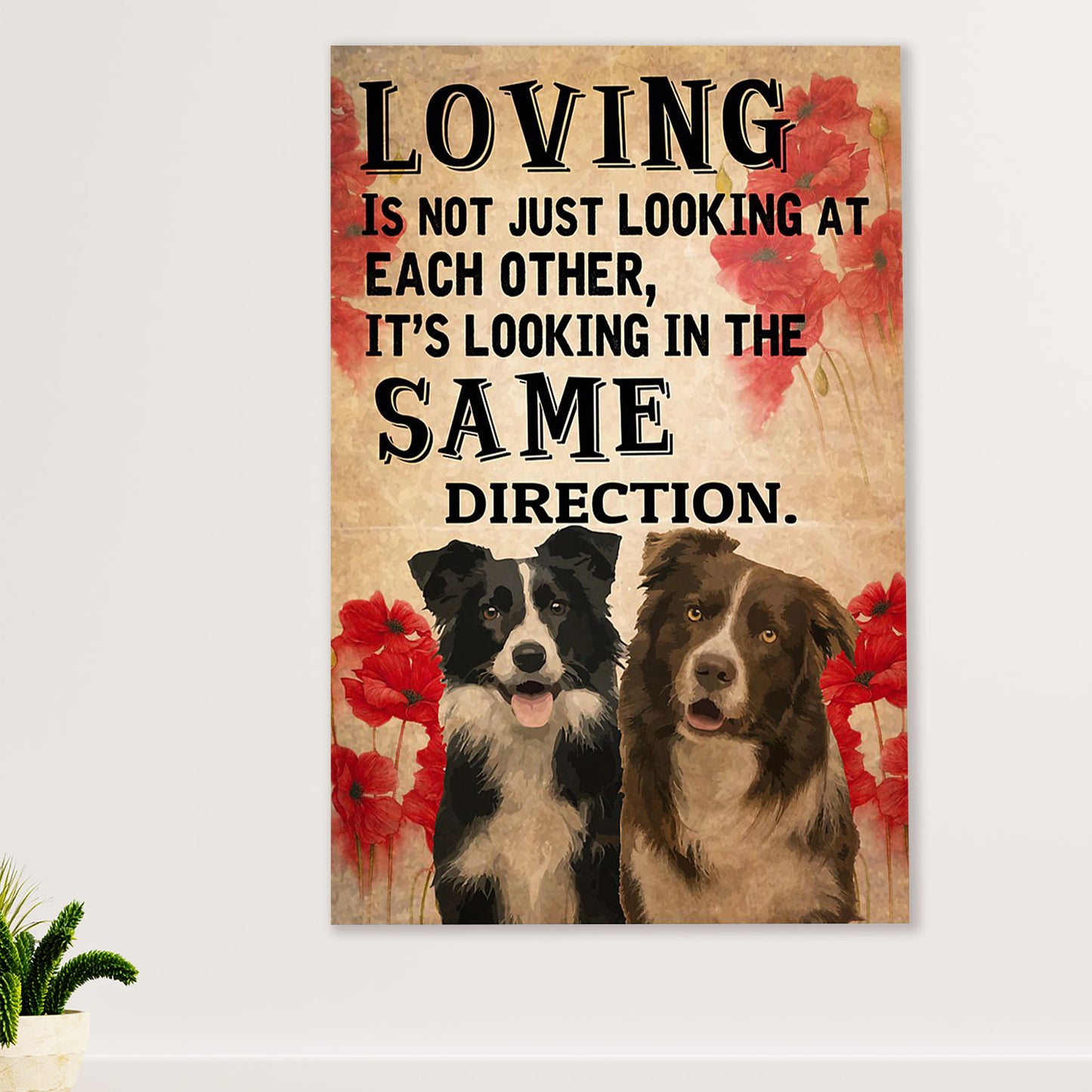 Cute Border Collie Dog Canvas Wall Art Prints | Looking In The Same Direction |  Gift for Merle Collie Lover