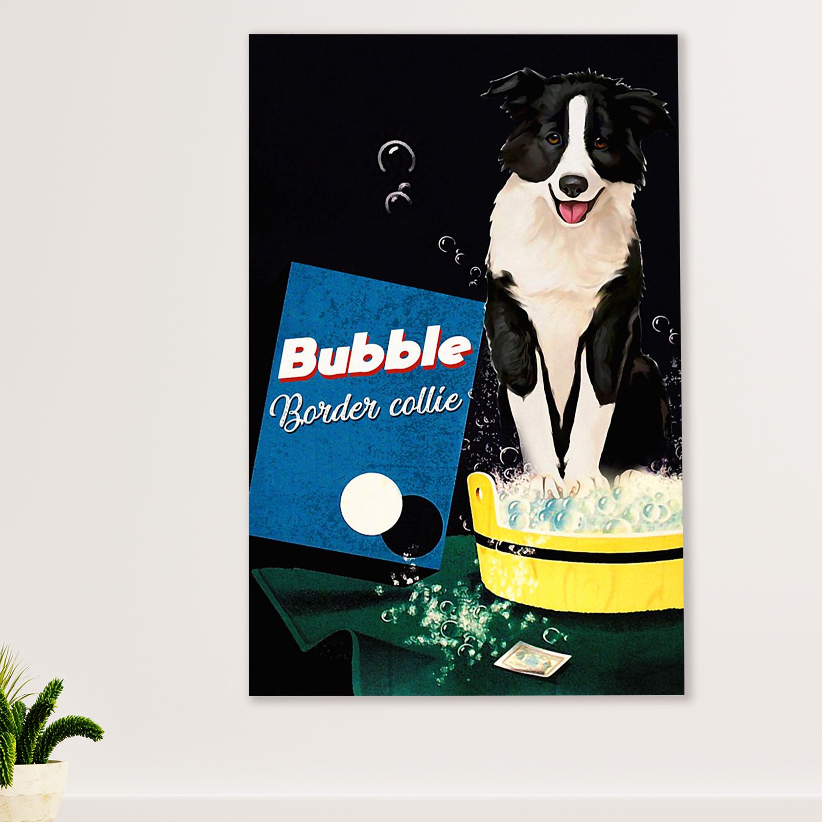 Cute Border Collie Dog Canvas Wall Art Prints | Bubble Border Collie |  Gift for Merle Collie Lover