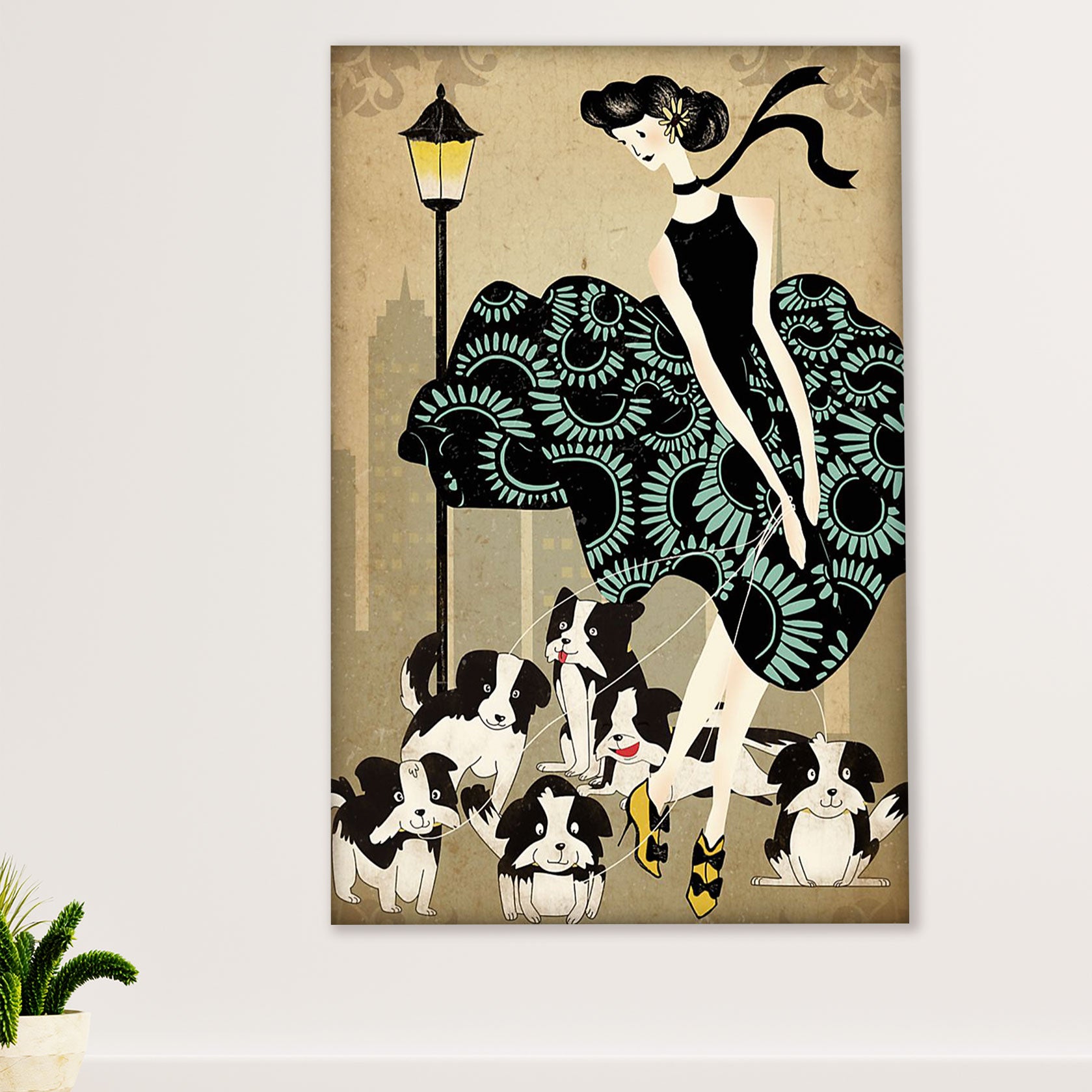 Cute Border Collie Dog Canvas Wall Art Prints | Lady & Little Collies |  Gift for Merle Collie Lover
