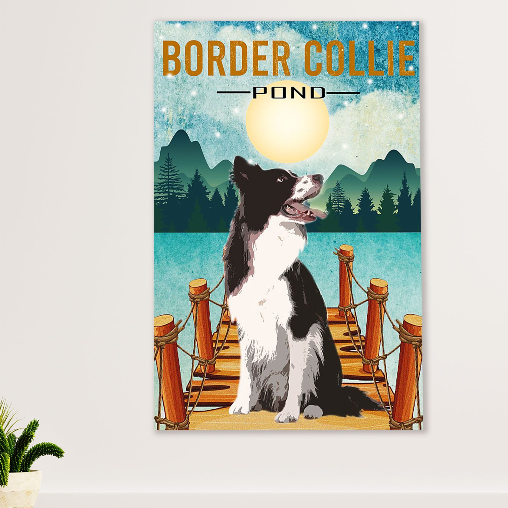 Cute Border Collie Dog Canvas Wall Art Prints | Border Collie Pond |  Gift for Merle Collie Lover