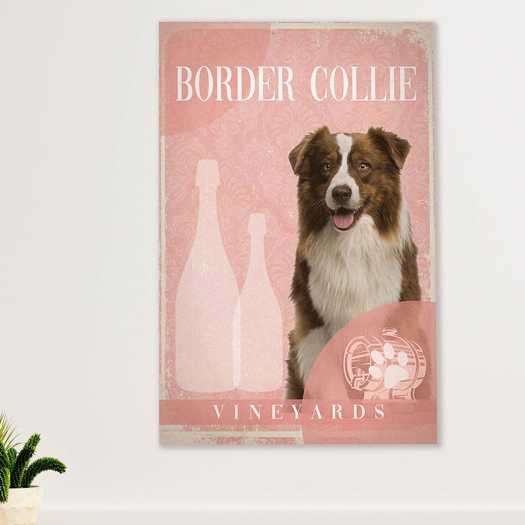 Cute Border Collie Dog Canvas Wall Art Prints | Vineyards |  Gift for Merle Collie Lover