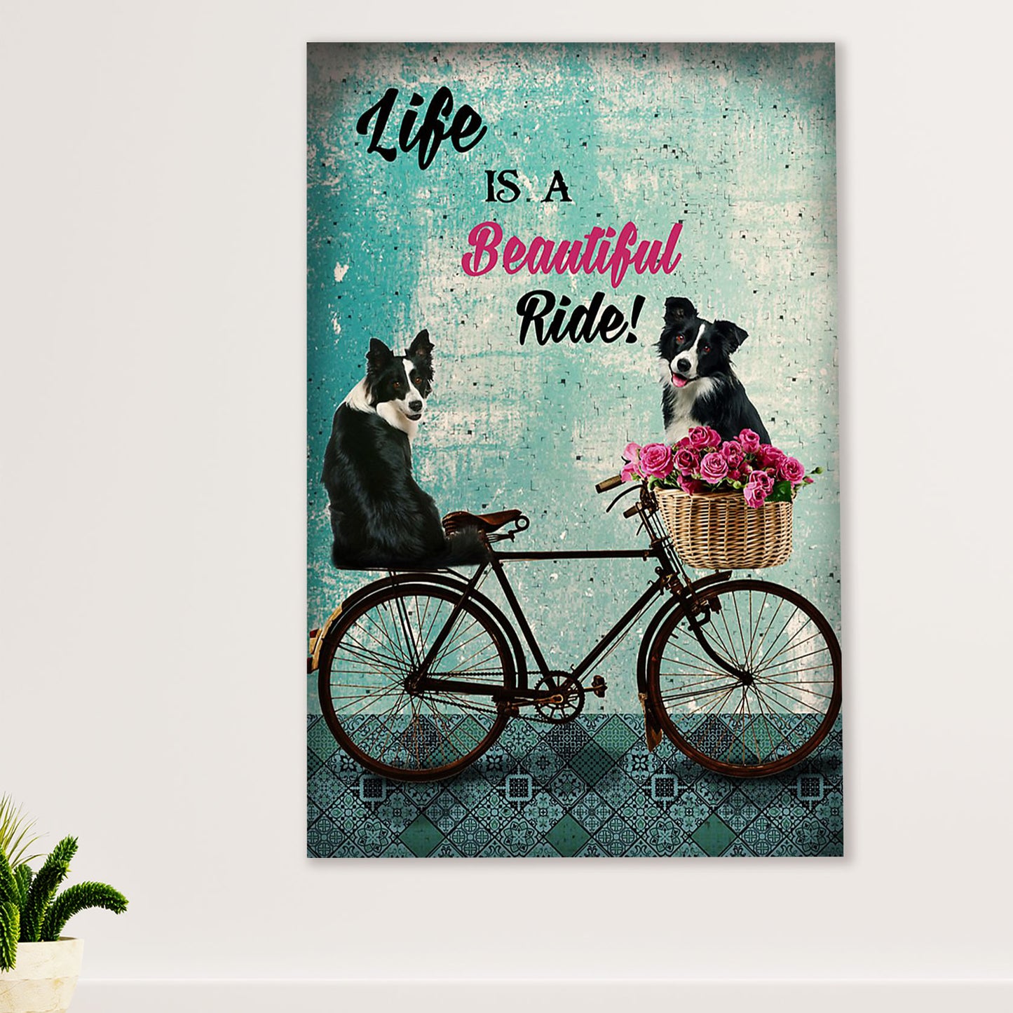Cute Border Collie Dog Canvas Wall Art Prints | Beautiful Ride |  Gift for Merle Collie Lover