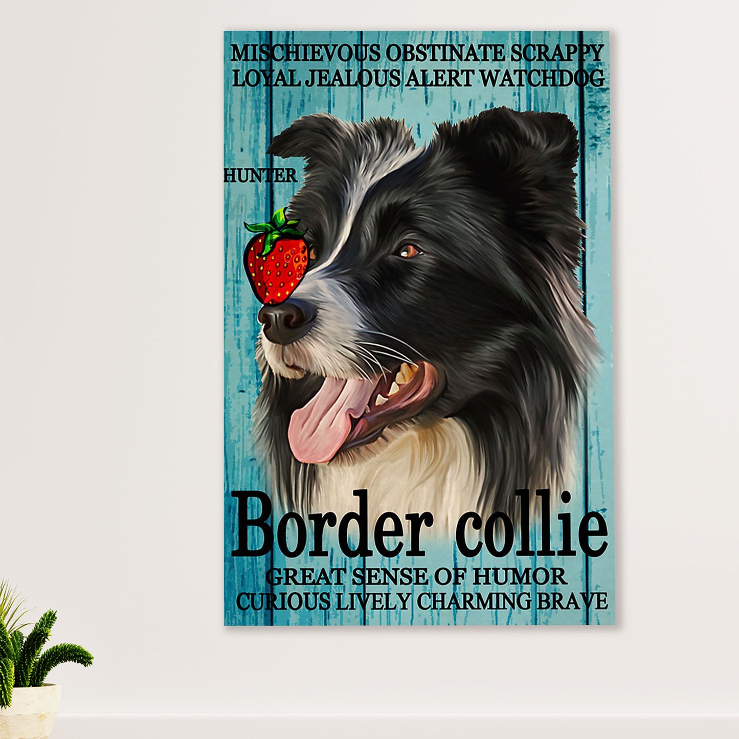 Cute Border Collie Dog Poster Prints | Mischievous Collie | Wall Art Gift for Puppies Merle Collie Lover