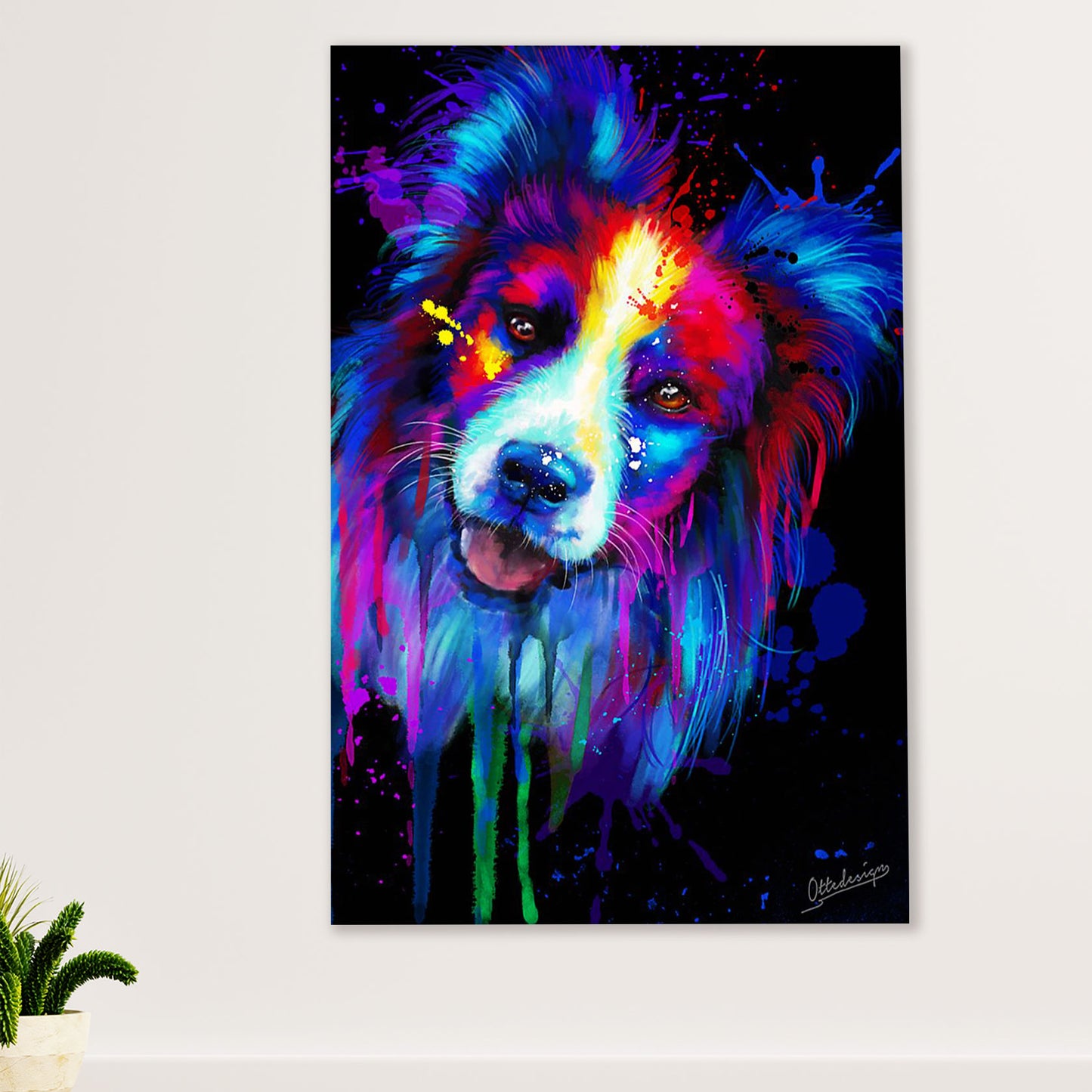 Cute Border Collie Dog Poster Prints | Dog Watercolor Painting | Wall Art Gift for Puppies Merle Collie Lover