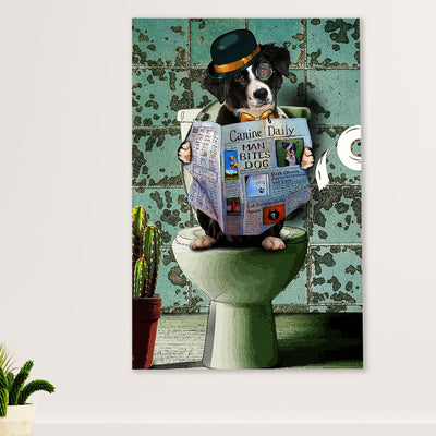 Cute Border Collie Dog Canvas Wall Art Prints | Funny Collie in Toilet |  Gift for Merle Collie Lover