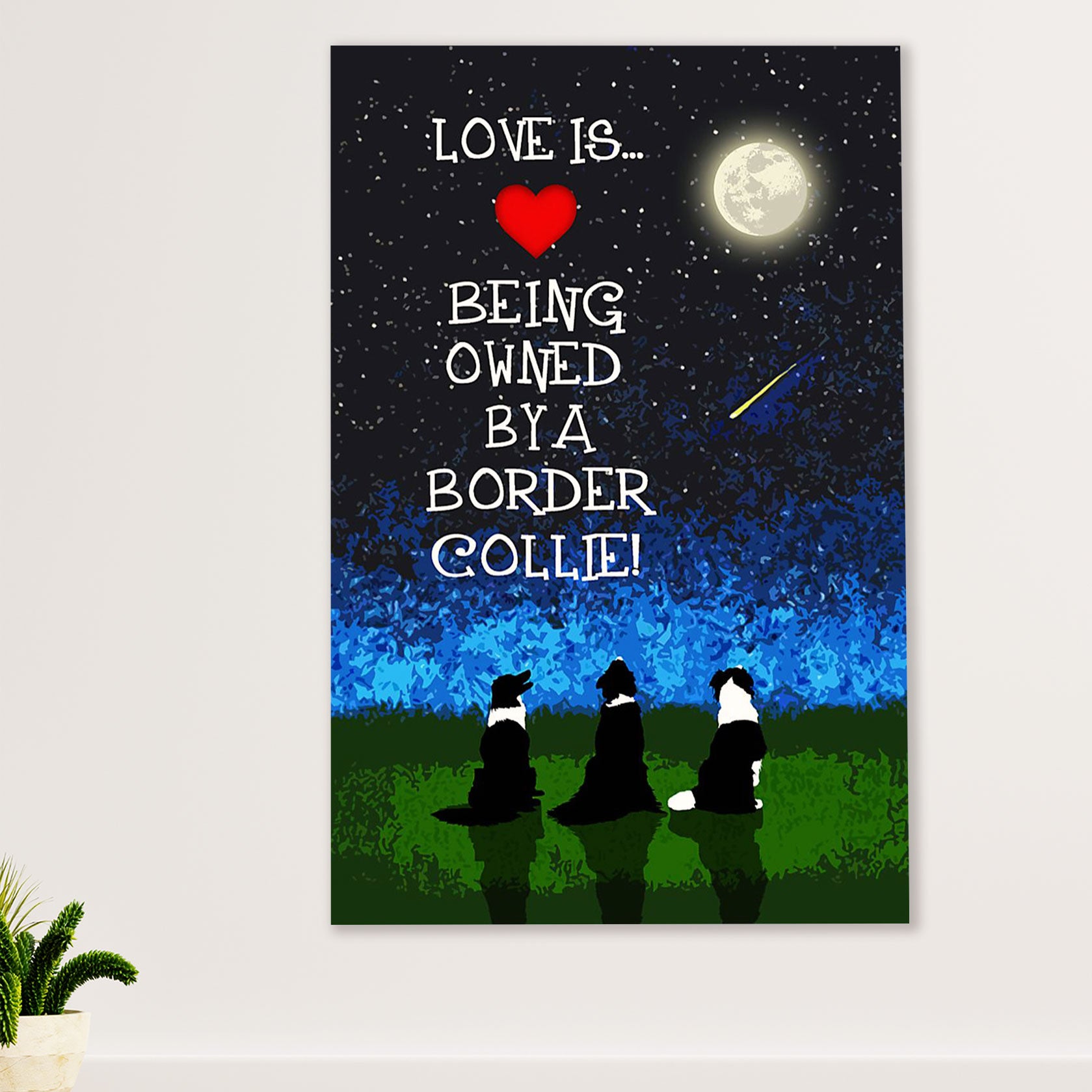Cute Border Collie Dog Poster Prints | Love Is | Wall Art Gift for Puppies Merle Collie Lover