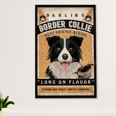 Cute Border Collie Dog Poster Prints | Sweet Coffee Company | Wall Art Gift for Puppies Merle Collie Lover