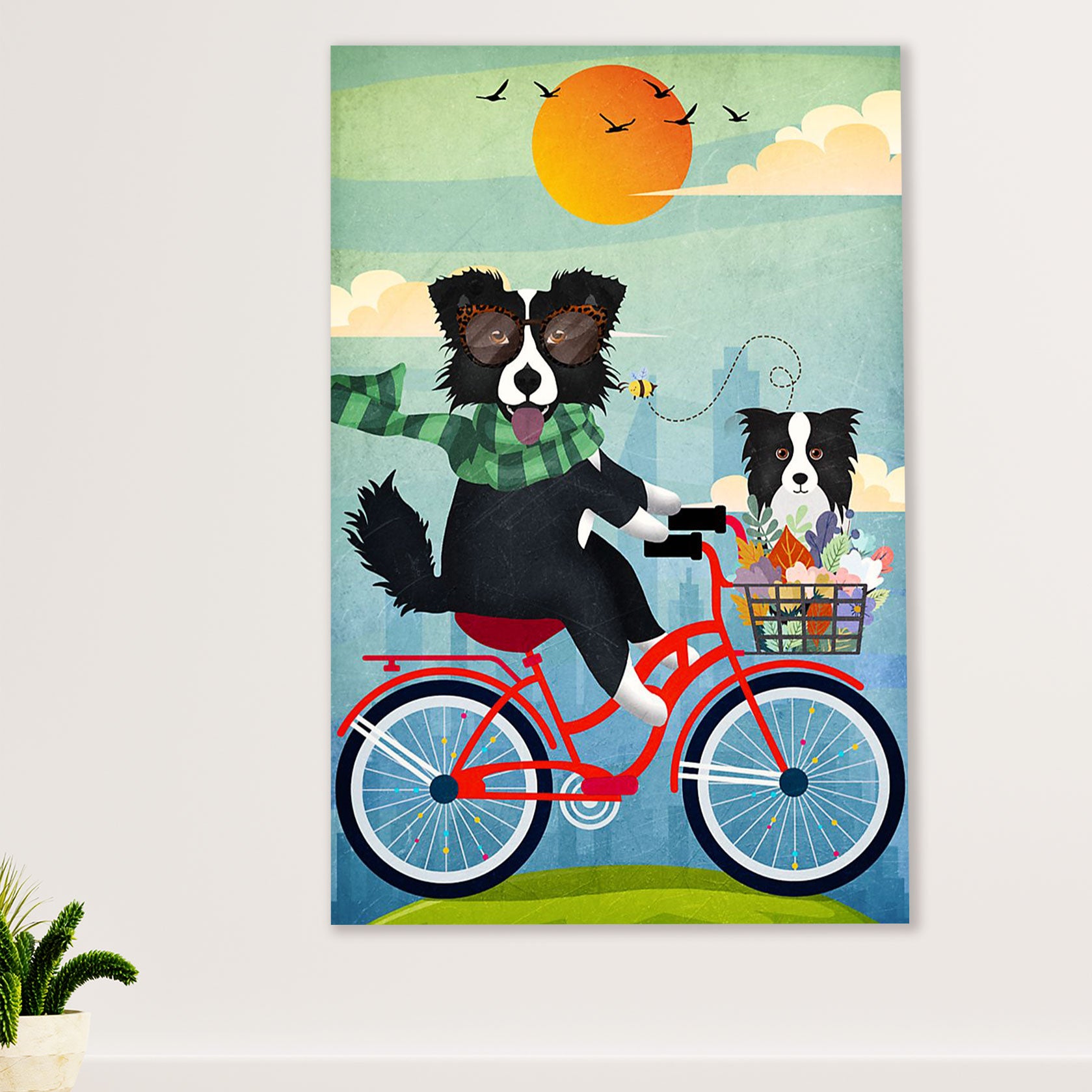 Cute Border Collie Dog Canvas Wall Art Prints | Collies Hang Out |  Gift for Merle Collie Lover