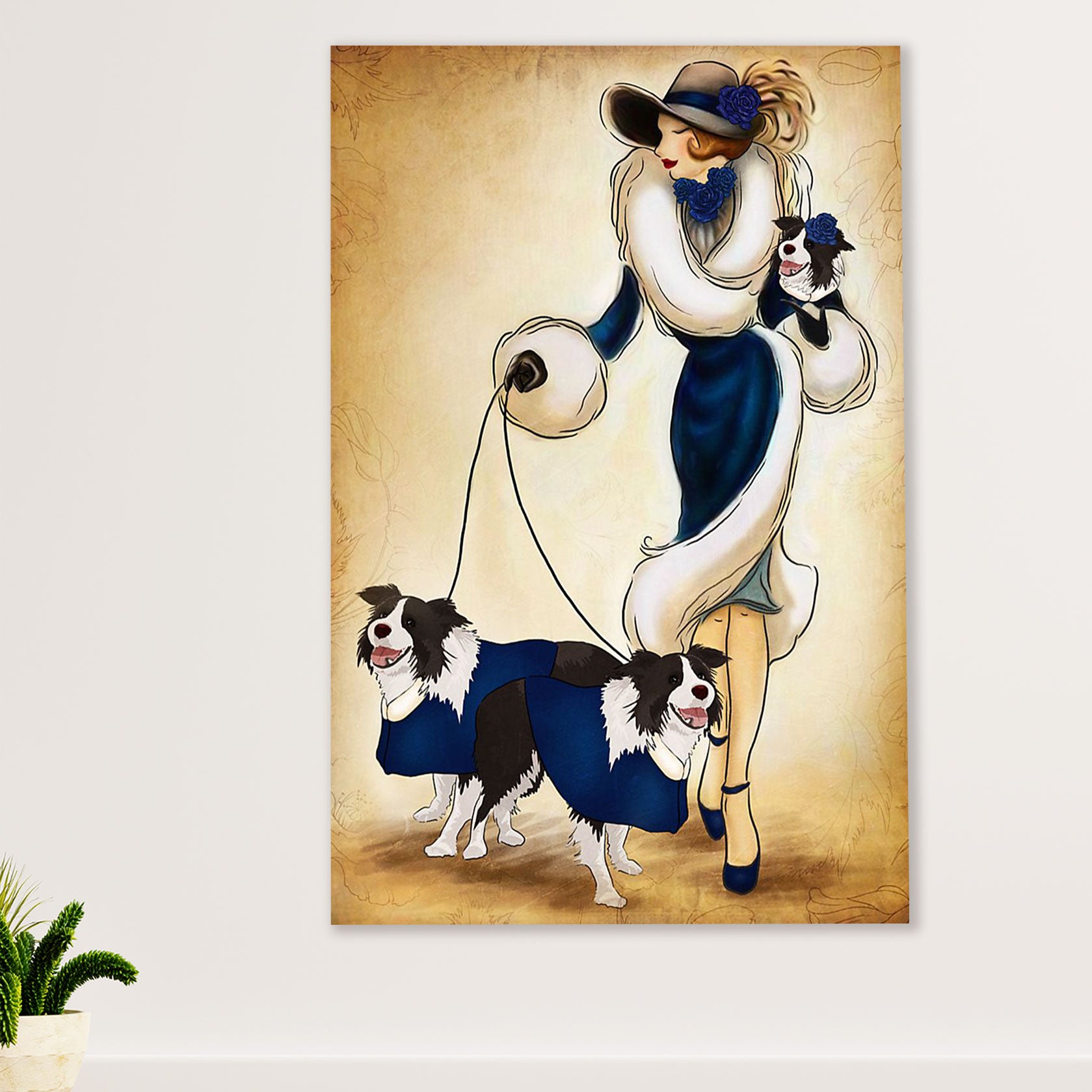 Cute Border Collie Dog Canvas Wall Art Prints | Lady & Collies |  Gift for Merle Collie Lover