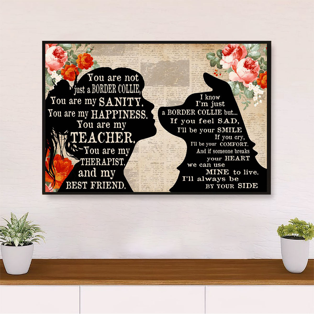 Cute Border Collie Dog Poster Prints | Dog & Mom | Wall Art Gift for Puppies Merle Collie Lover
