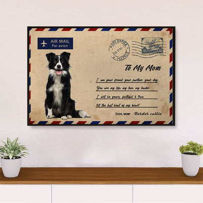 Cute Border Collie Canvas Wall Art Prints | Air Mail From Collie to Mom | Gift for Puppies Merle Collie Lover