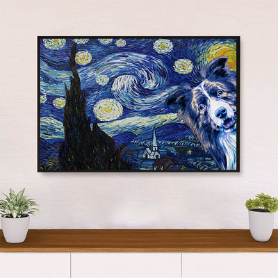 Cute Border Collie Canvas Wall Art Prints | Starry Collie Night | Gift for Puppies Merle Collie Lover
