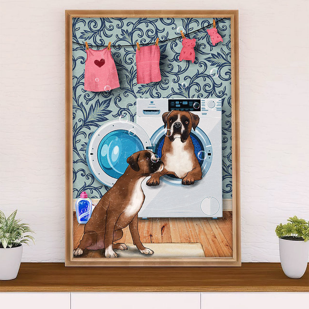 Funny Cute Boxer Poster | Funny Dog Washing Machine | Wall Art Gift for Brindle Boxador Puppies Lover