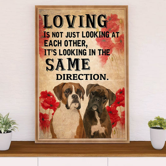 Funny Cute Boxer Poster | Looking in The Same Direction | Wall Art Gift for Brindle Boxador Puppies Lover