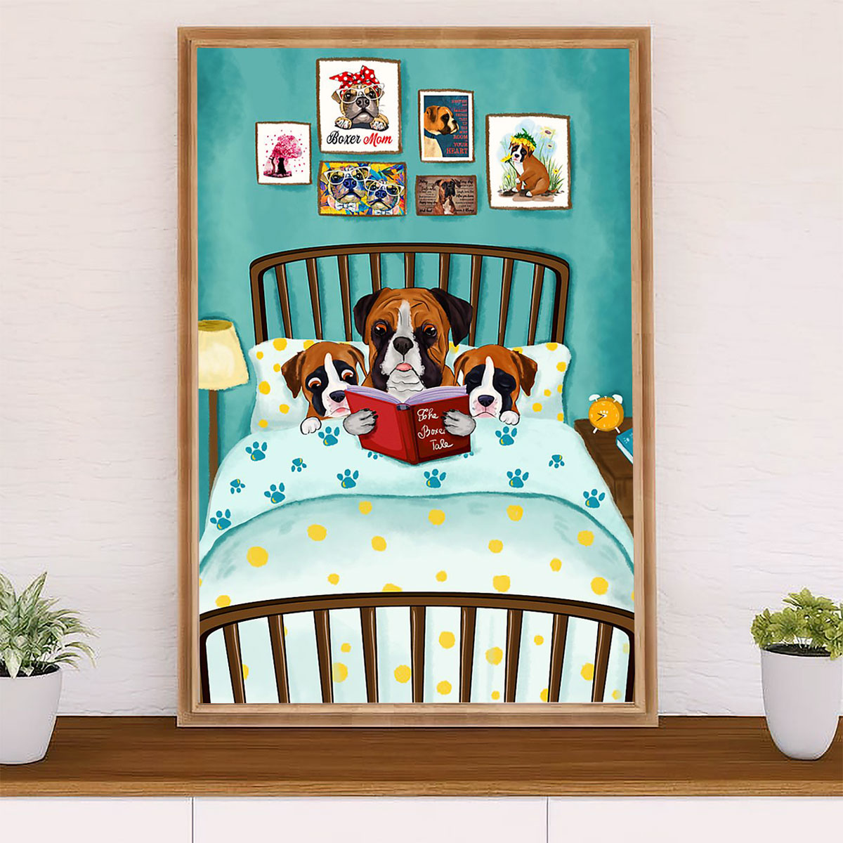 Funny Cute Boxer Poster | Boxer Dad & Kids | Wall Art Gift for Brindle Boxador Puppies Lover