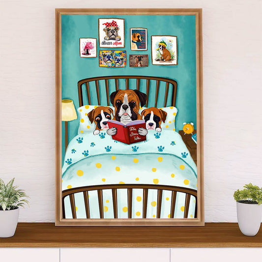 Funny Cute Boxer Poster | Boxer Dad & Kids | Wall Art Gift for Brindle Boxador Puppies Lover