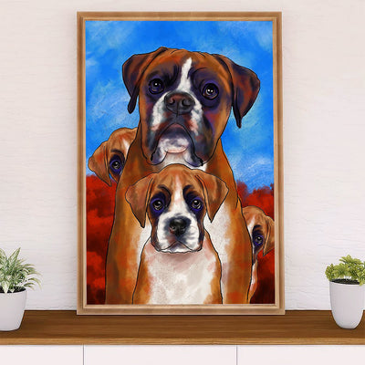 Funny Cute Boxer Poster | Dog Family | Wall Art Gift for Brindle Boxador Puppies Lover