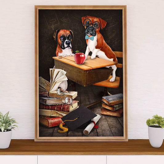 Funny Cute Boxer Canvas Wall Art Prints | Dog Student | Gift for Brindle Boxador Dog Lover