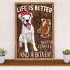 Funny Cute Boxer Canvas Wall Art Prints | Life with Coffee & Boxer | Gift for Brindle Boxador Dog Lover