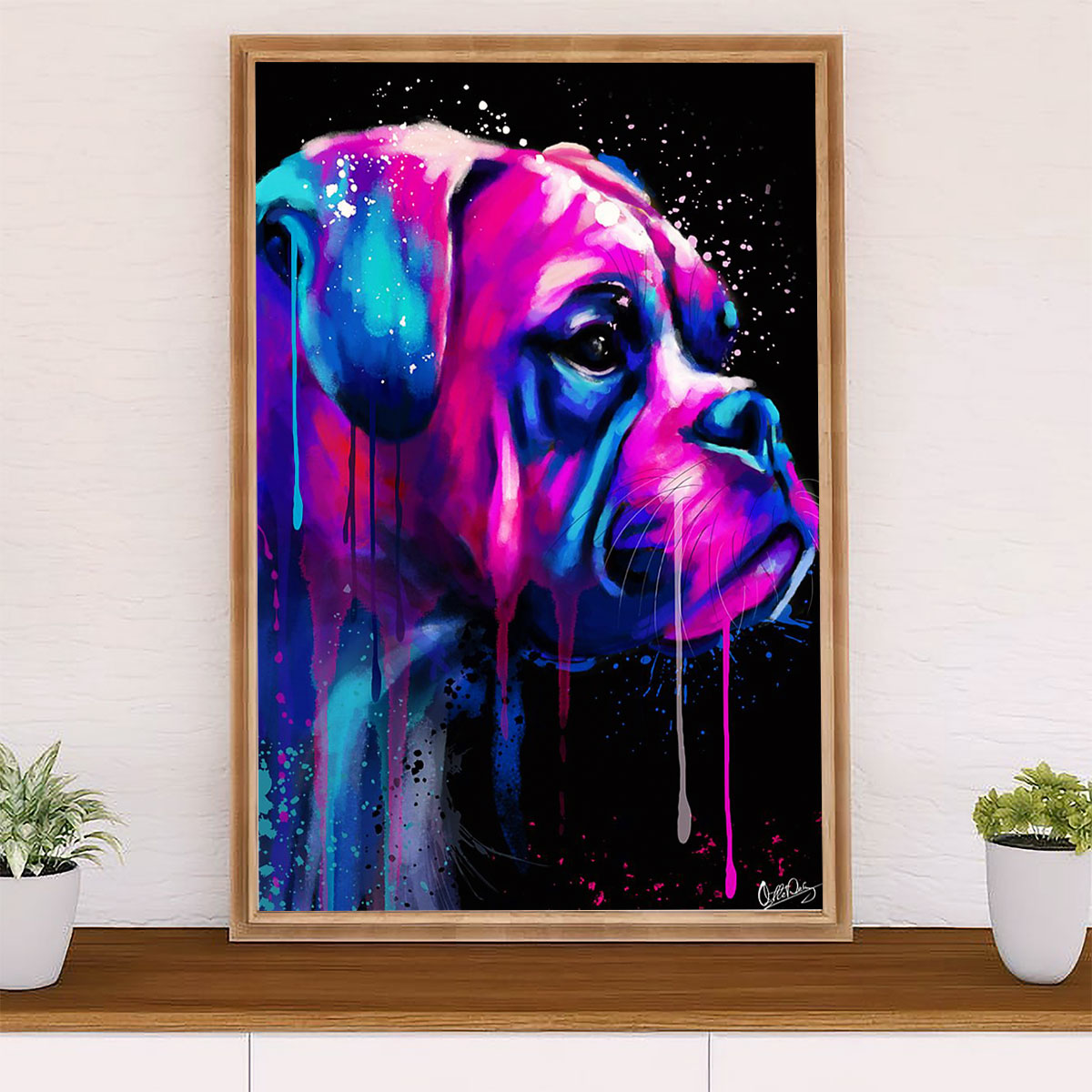 Funny Cute Boxer Poster | Watercolor Dog Painting | Wall Art Gift for Brindle Boxador Puppies Lover