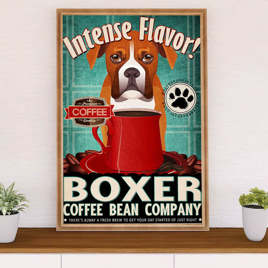 Funny Cute Boxer Poster | Coffee Bean Company | Wall Art Gift for Brindle Boxador Puppies Lover